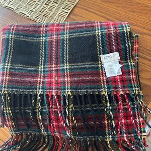 J. Crew Tartan Red Black Fringe 77” X 25” Scarf Shall